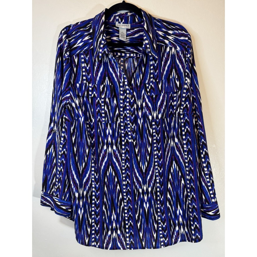 Catherine's Plus Size‎ Royal Blue Geometric Long Sleeved Blouse Size 1X